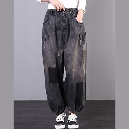 Spring new large size loose art gray skirt jeans women's casual pants - Omychic