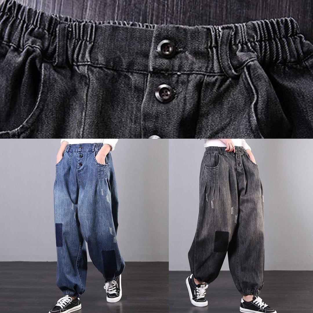 Spring new large size loose art gray skirt jeans women's casual pants - Omychic