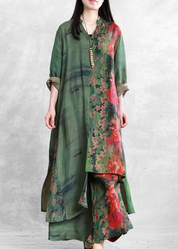 Spring Silk Loose Irregular Long Shirt And Wide Leg Pants Two Pieces