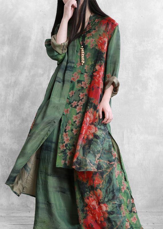 Spring Silk Loose Irregular Long Shirt And Wide Leg Pants Two Pieces