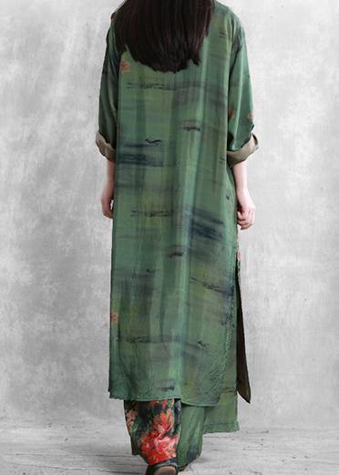 Spring Silk Loose Irregular Long Shirt And Wide Leg Pants Two Pieces