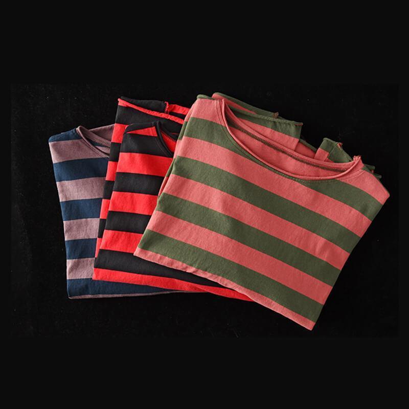 2021 100% Cotton Spring Casual Striped T-Shirt - Omychic