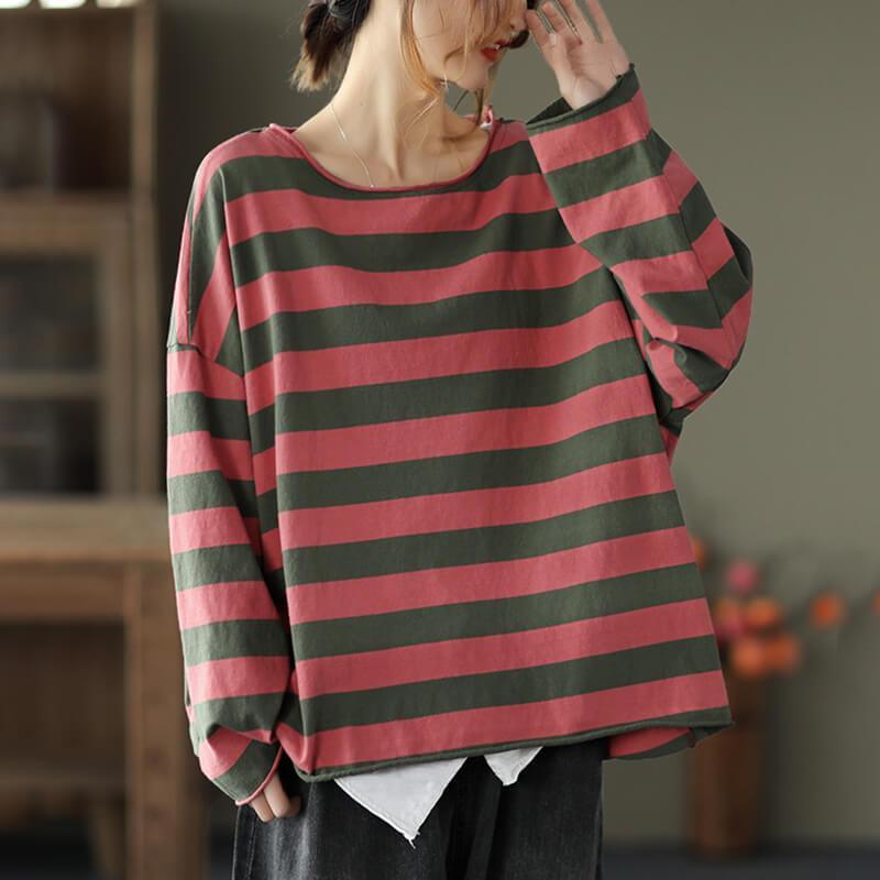 2021 100% Cotton Spring Casual Striped T-Shirt - Omychic