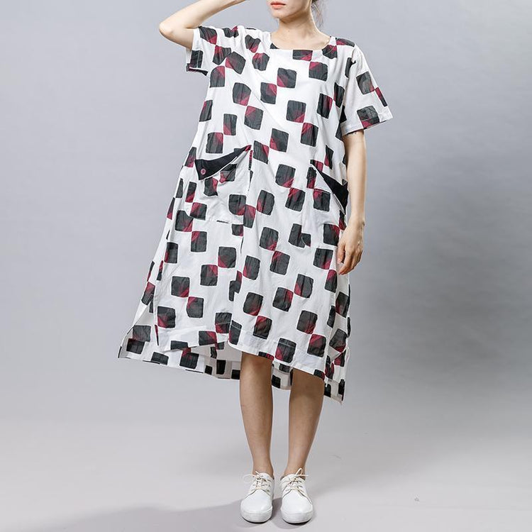 Square Printed Irregular Pockets Loose Dress - Omychic