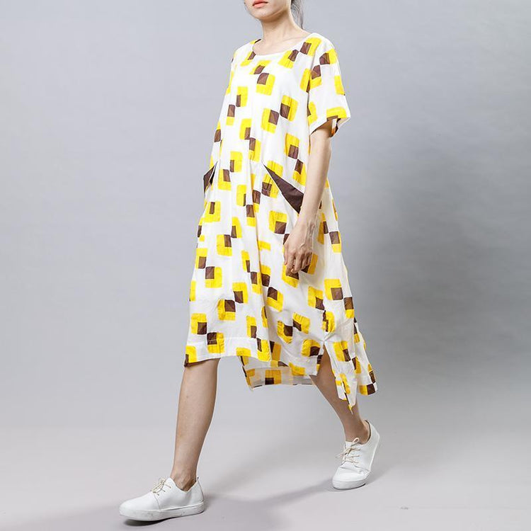 Square Printed Irregular Pockets Loose Dress - Omychic
