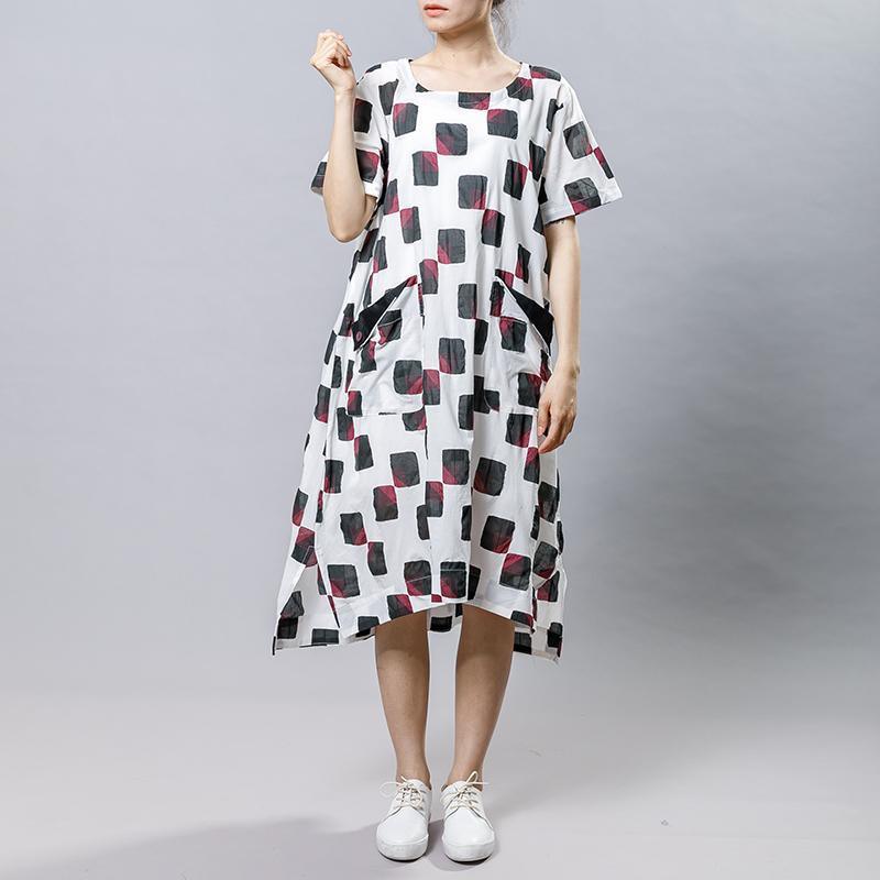 Square Printed Irregular Pockets Loose Dress - Omychic