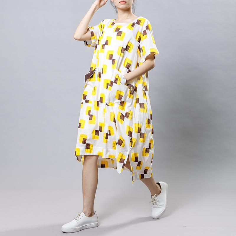 Square Printed Irregular Pockets Loose Dress - Omychic