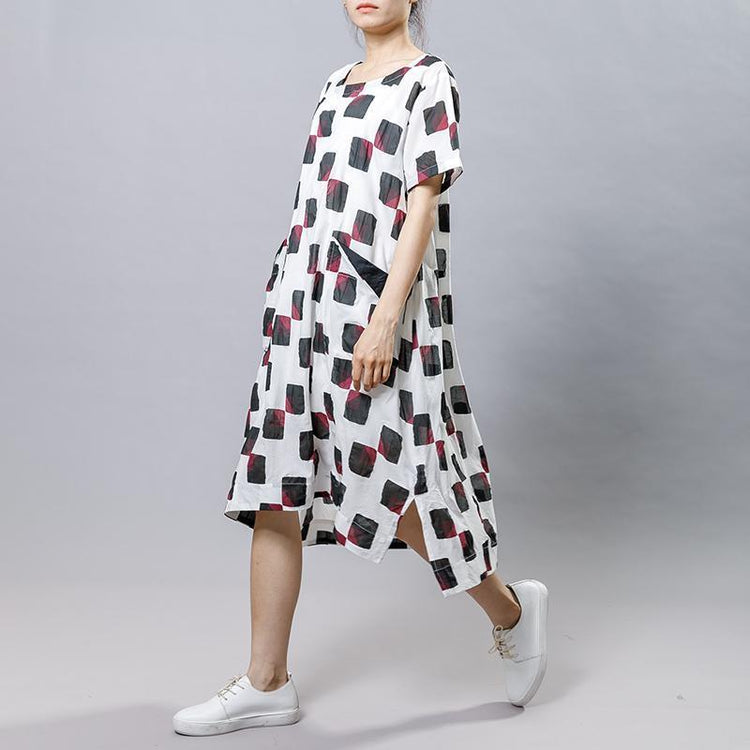 Square Printed Irregular Pockets Loose Dress - Omychic