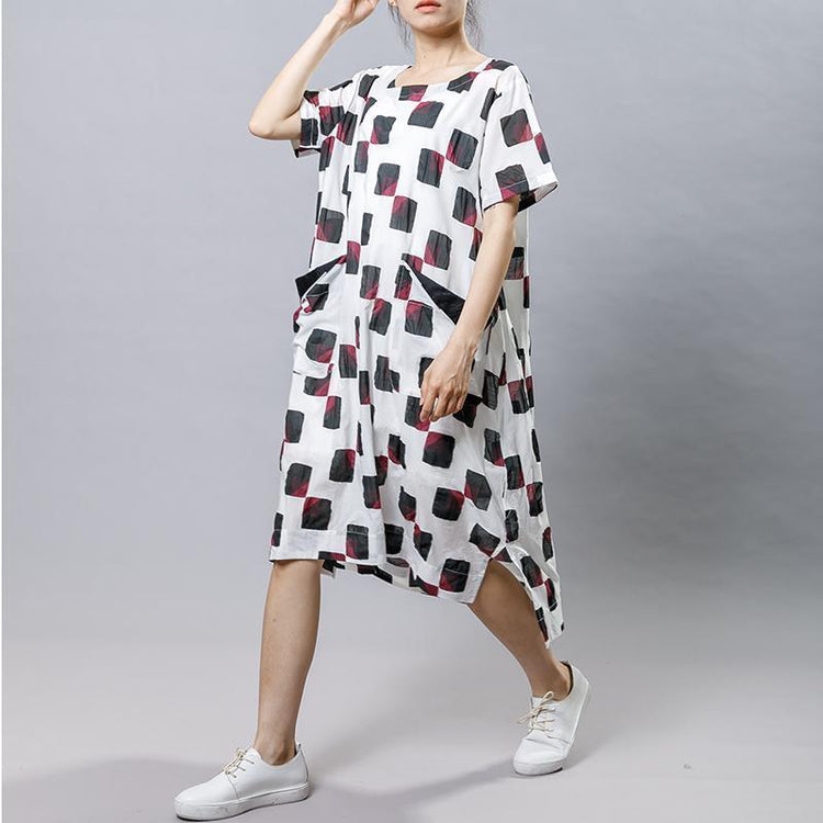 Square Printed Irregular Pockets Loose Dress - Omychic