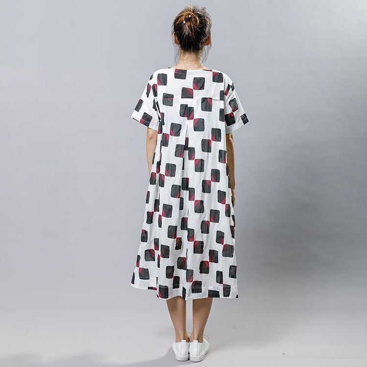 Square Printed Irregular Pockets Loose Dress - Omychic