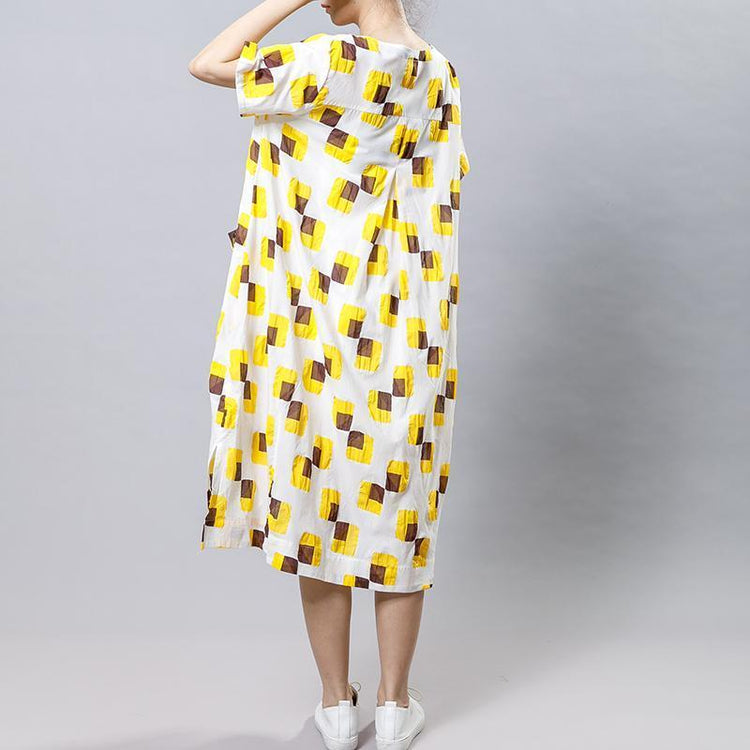 Square Printed Irregular Pockets Loose Dress - Omychic