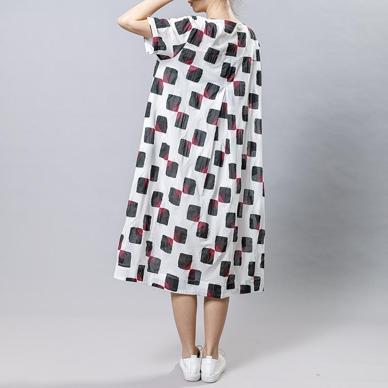 Square Printed Irregular Pockets Loose Dress - Omychic