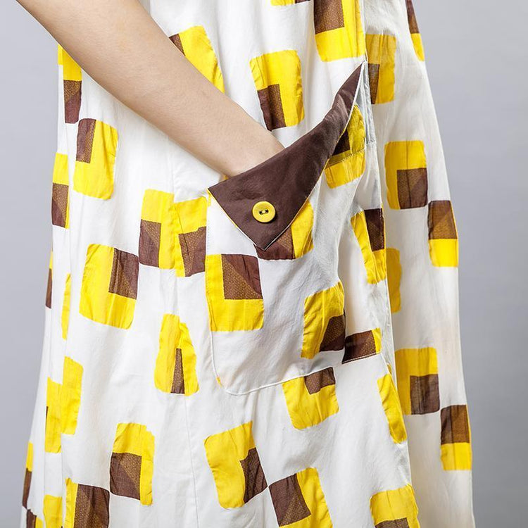 Square Printed Irregular Pockets Loose Dress - Omychic