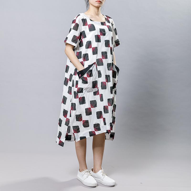 Square Printed Irregular Pockets Loose Dress - Omychic