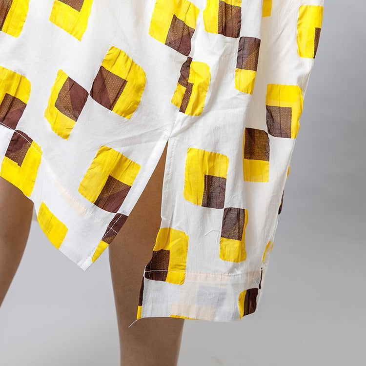 Square Printed Irregular Pockets Loose Dress - Omychic