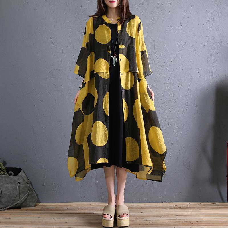 Stand collar dot loose long shirt thin sunscreen large size coat women's cardigan - Omychic