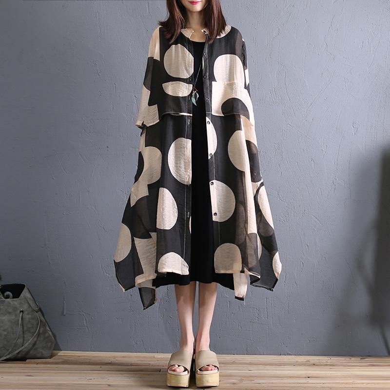 Stand collar dot loose long shirt thin sunscreen large size coat women's cardigan - Omychic