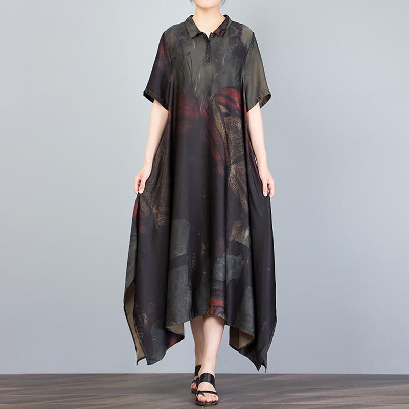 Stand Collar Irregular Loose Print Dress - Omychic