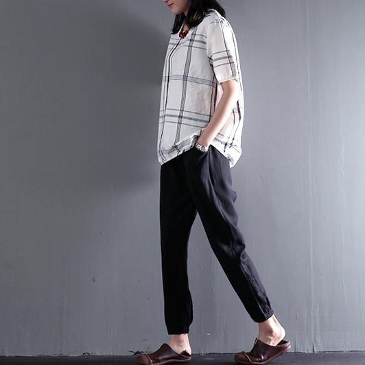 Stay wise white cotton plaid women summer shirt blouse top plus size - Omychic