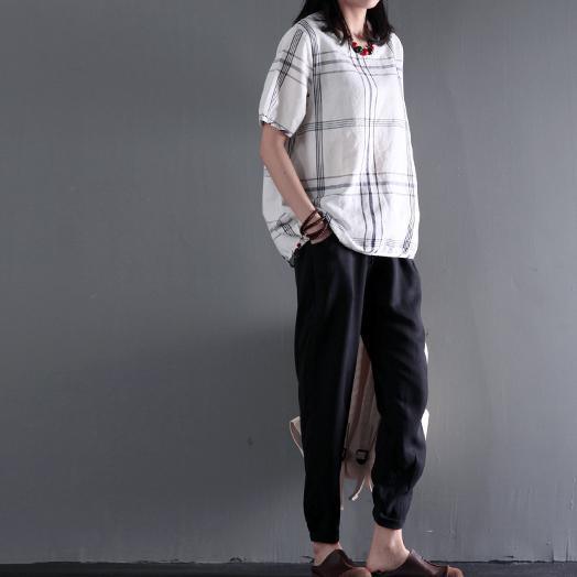 Stay wise white cotton plaid women summer shirt blouse top plus size - Omychic