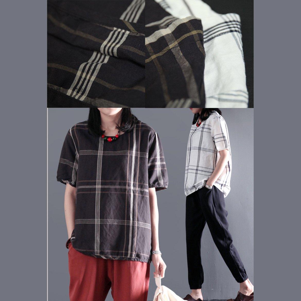 Stay wise white cotton plaid women summer shirt blouse top plus size - Omychic