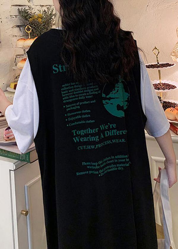 Stitching Black Fake Two Large T-shirt Loose Dress - Omychic