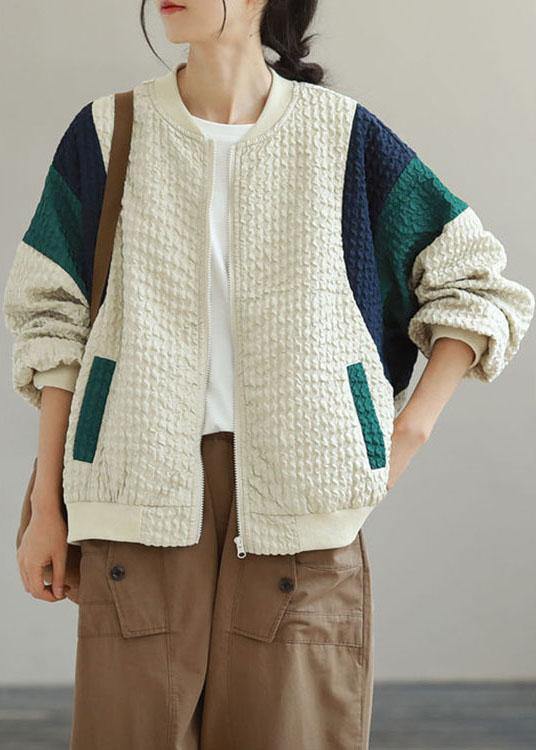Street Beige Casual Patchwork zippered Fall Coat - Omychic