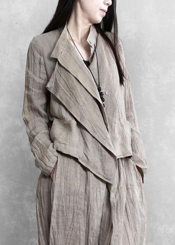 Street Khaki Asymmetrical Design PeterPan Collar Button Fall Coat Long Sleeve - Omychic