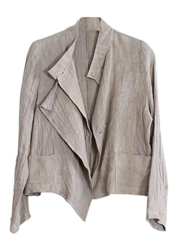 Street Khaki Asymmetrical Design PeterPan Collar Button Fall Coat Long Sleeve - Omychic