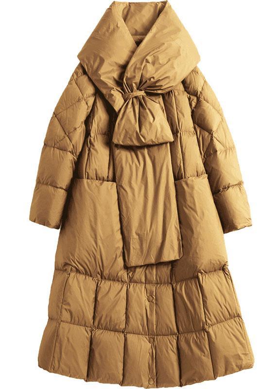 Street Khaki Loose Pockets Button Winter Duck Down Winter Coats - Omychic