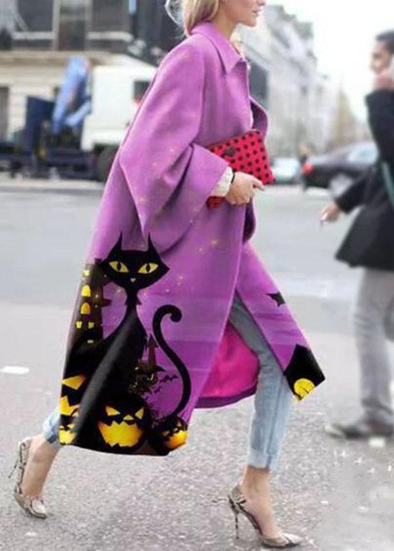 Street Rose Peter Pan Collar Print Patchwork Fall Long sleeve Coat - Omychic