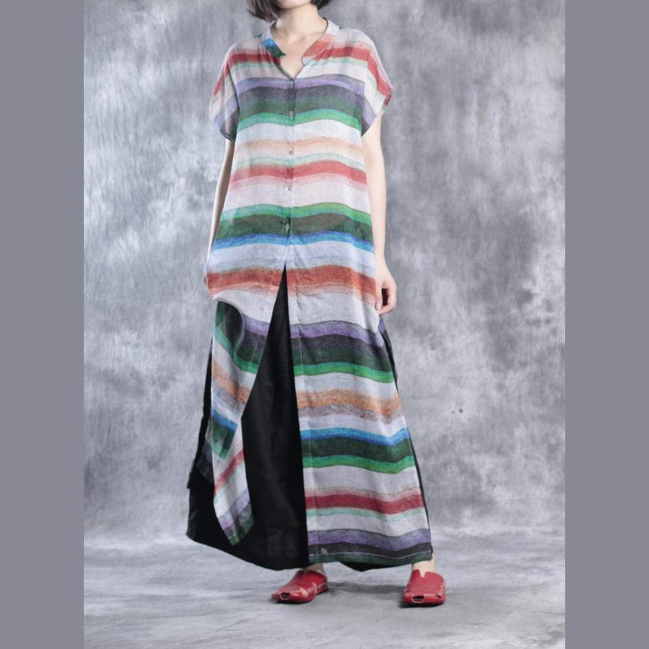 Striped summer linen dresses long maxi dress caftans - Omychic