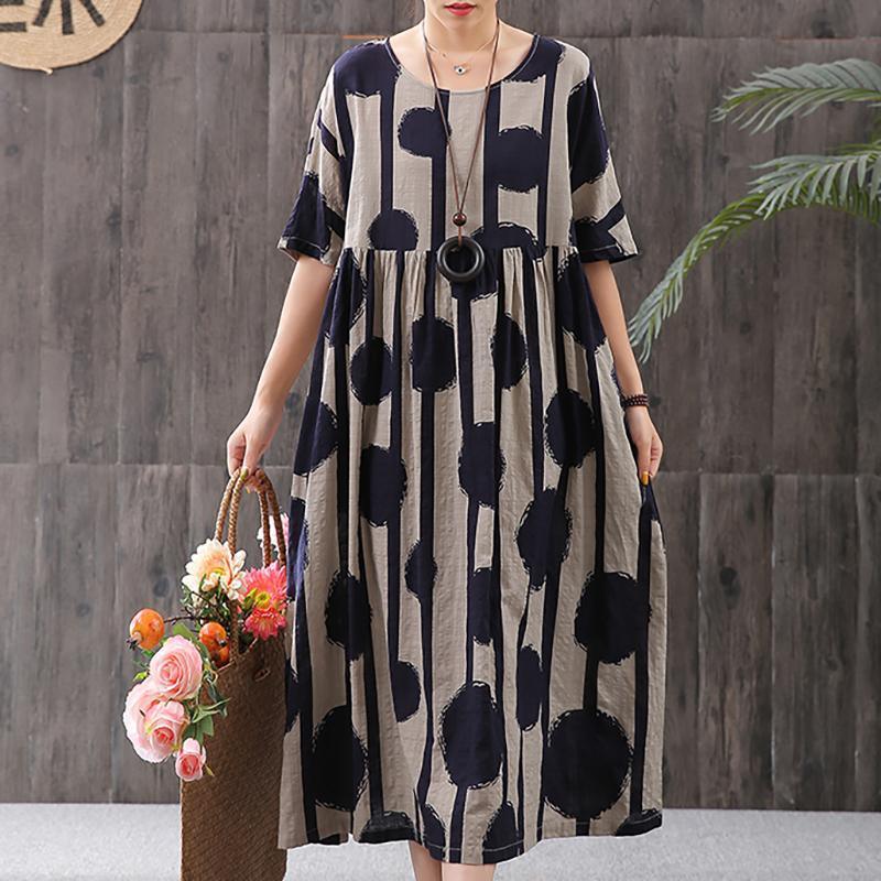Stripes And Big Dots Retro Loose Dress - Omychic