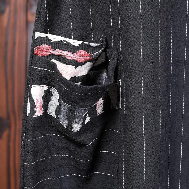 Stripes Back Single Breasted Black Dress - Omychic
