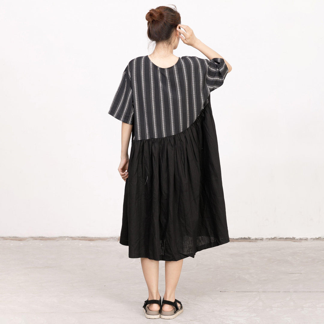 Stripes Irregular Spliced Loose Casual Dress - Omychic