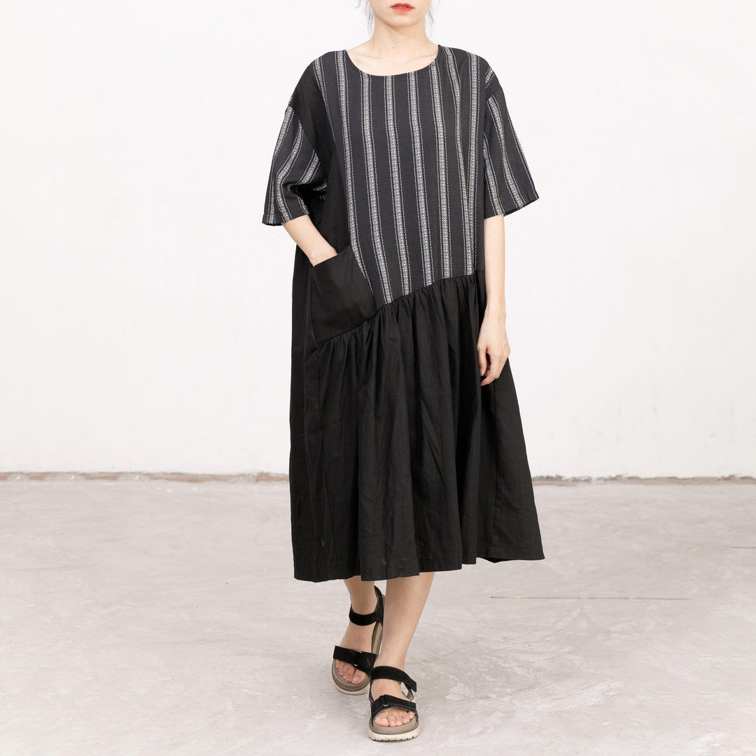 Stripes Irregular Spliced Loose Casual Dress - Omychic