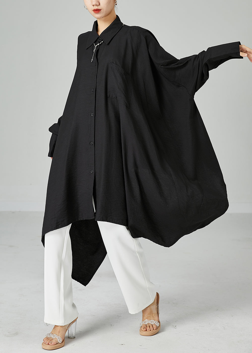 Style Black Asymmetrical Design Oversized Cotton A Line Dresses Summer
