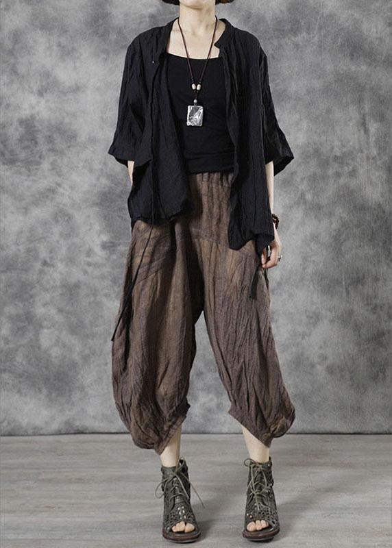 Style Black Button Stand Collar Asymmetrical Design Fall Half Sleeve Blouse Top - Omychic