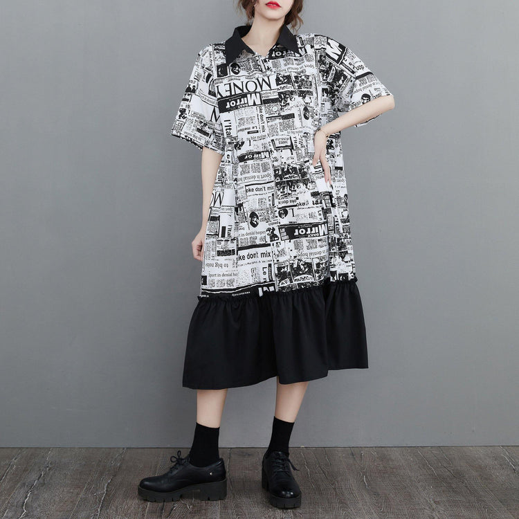 Style Black Graphic Patchwork Party Summer Cotton Dress - Omychic