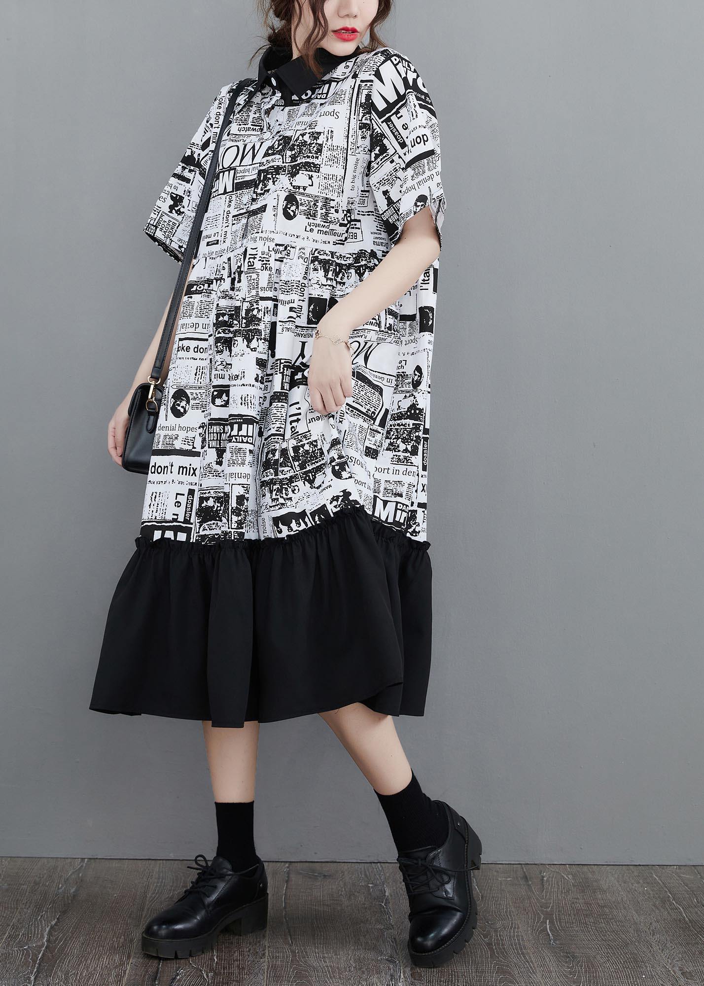 Style Black Graphic Patchwork Party Summer Cotton Dress - Omychic
