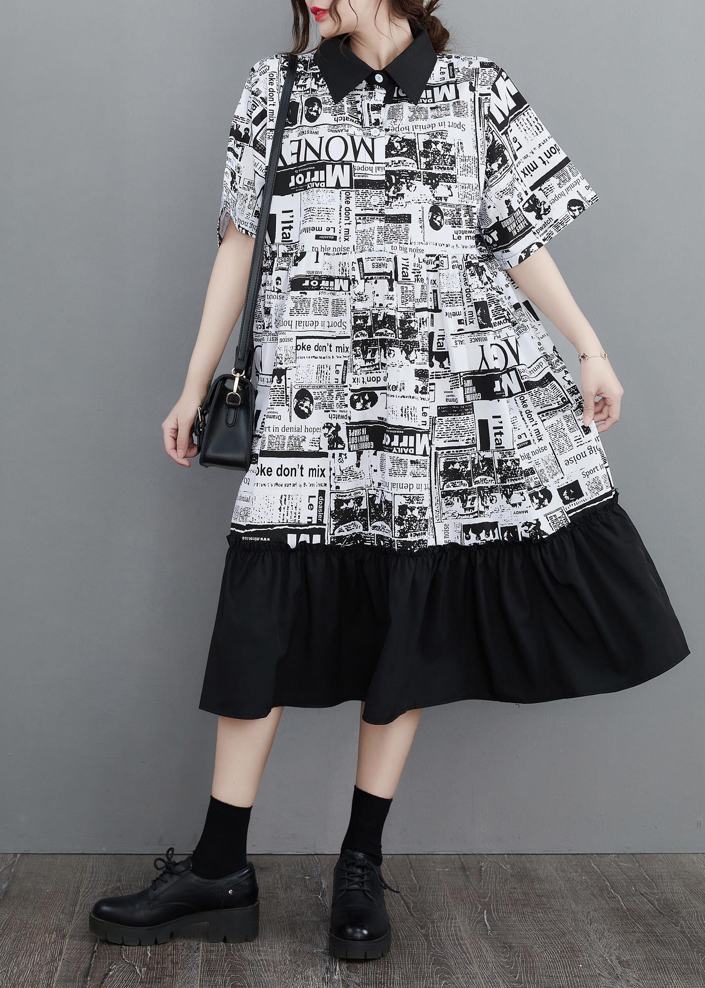 Style Black Graphic Patchwork Party Summer Cotton Dress - Omychic
