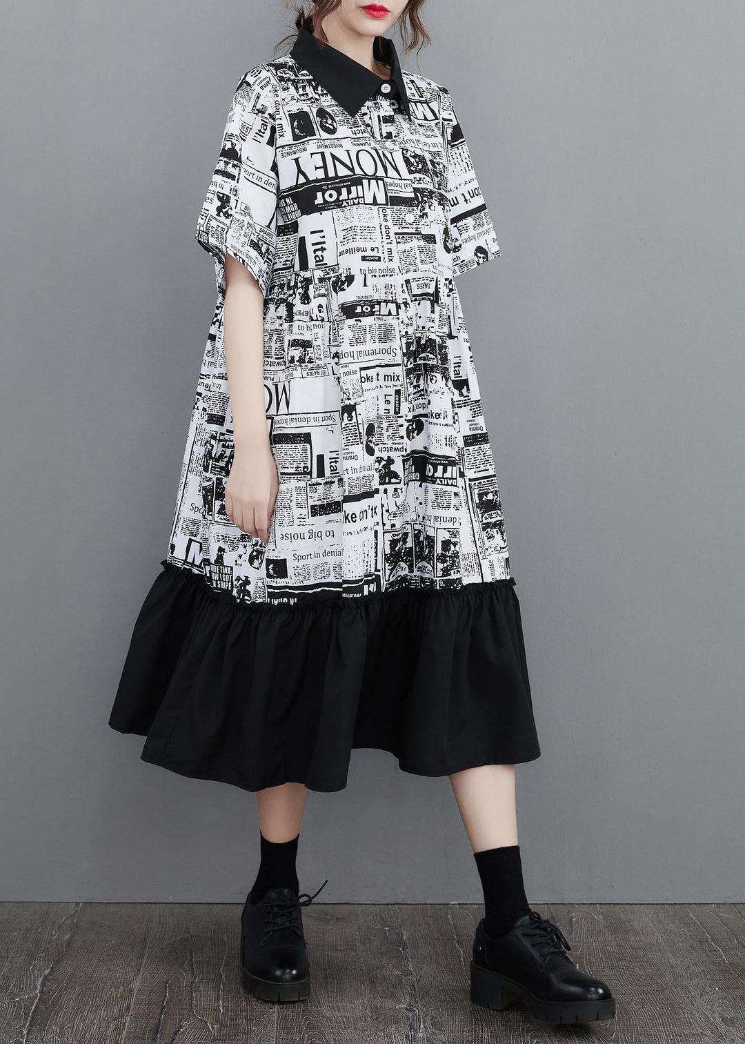 Style Black Graphic Patchwork Party Summer Cotton Dress - Omychic