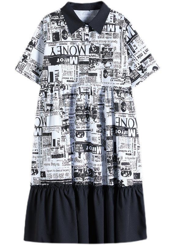Style Black Graphic Patchwork Party Summer Cotton Dress - Omychic