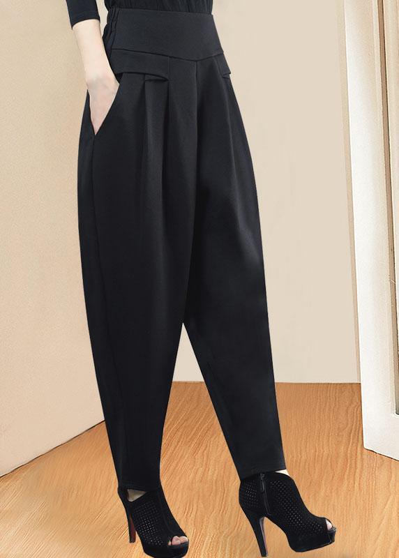 Style Black High Waist Pockets Thick Casual Winter Pants - Omychic