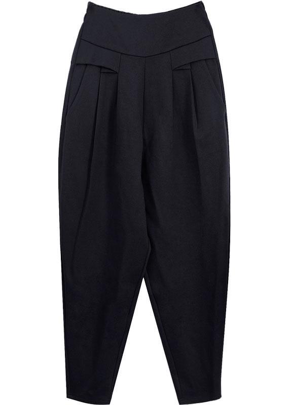 Style Black High Waist Pockets Thick Casual Winter Pants - Omychic