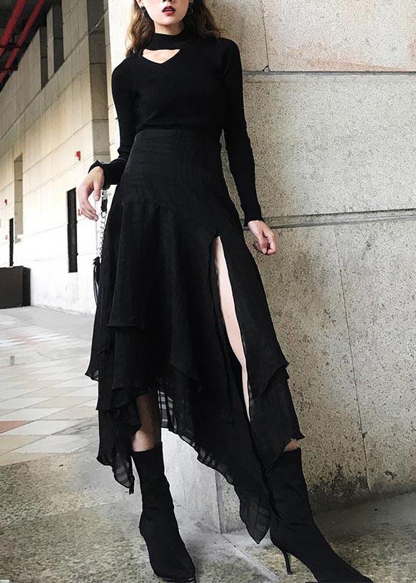 Style Black High Waist side open Summer Skirt - Omychic