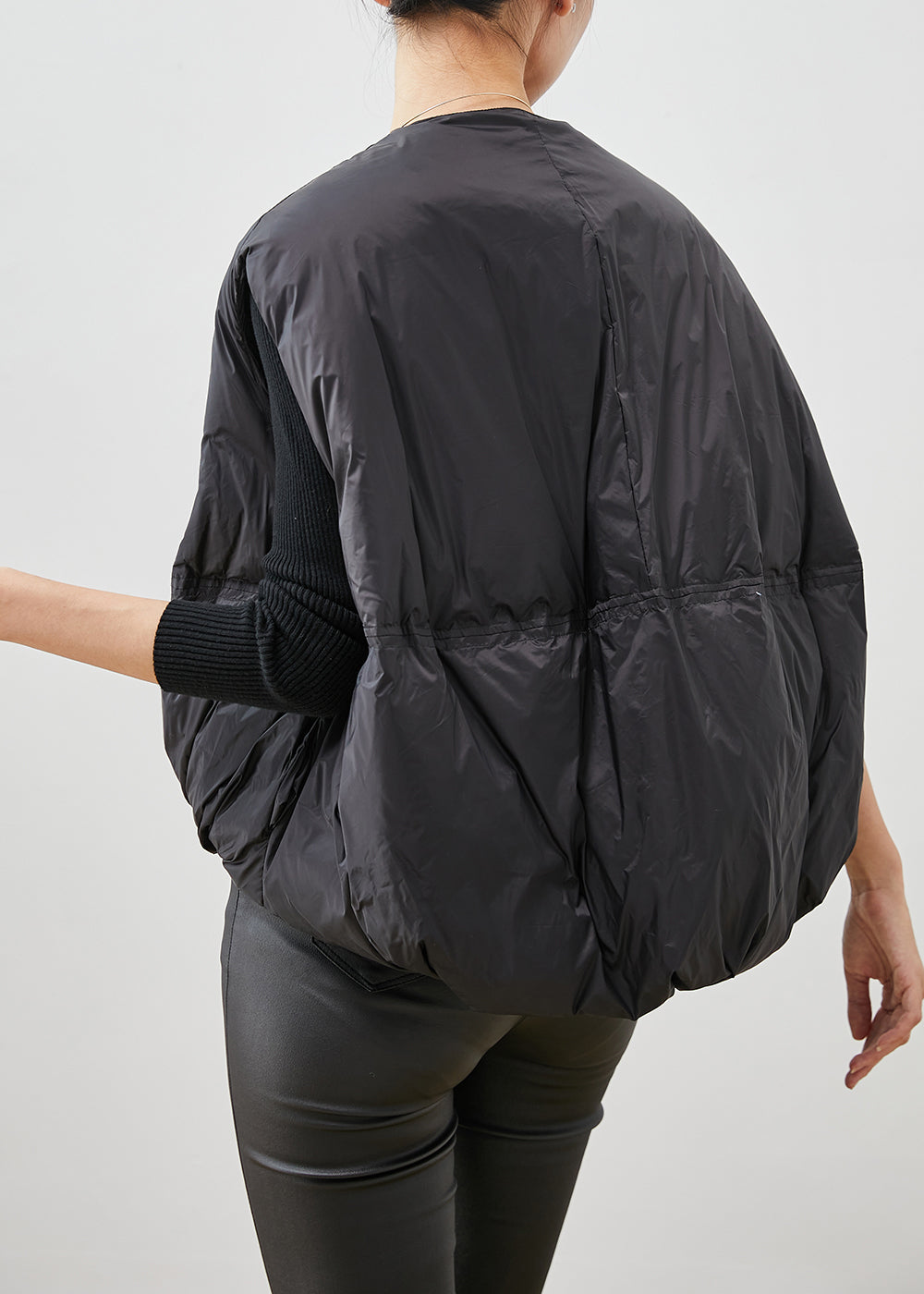 Style Black O-Neck Oversized Fine Cotton Filled Vests Winter
