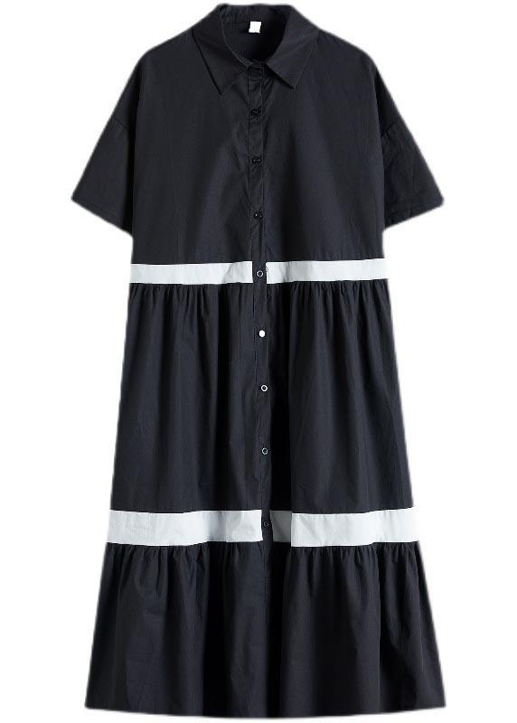 Style Black Patchwork Cotton Button Summer Vacation Dresses - Omychic