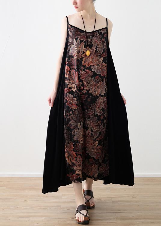 Style Black Patchwork Print A Line Camisole Sundress - Omychic