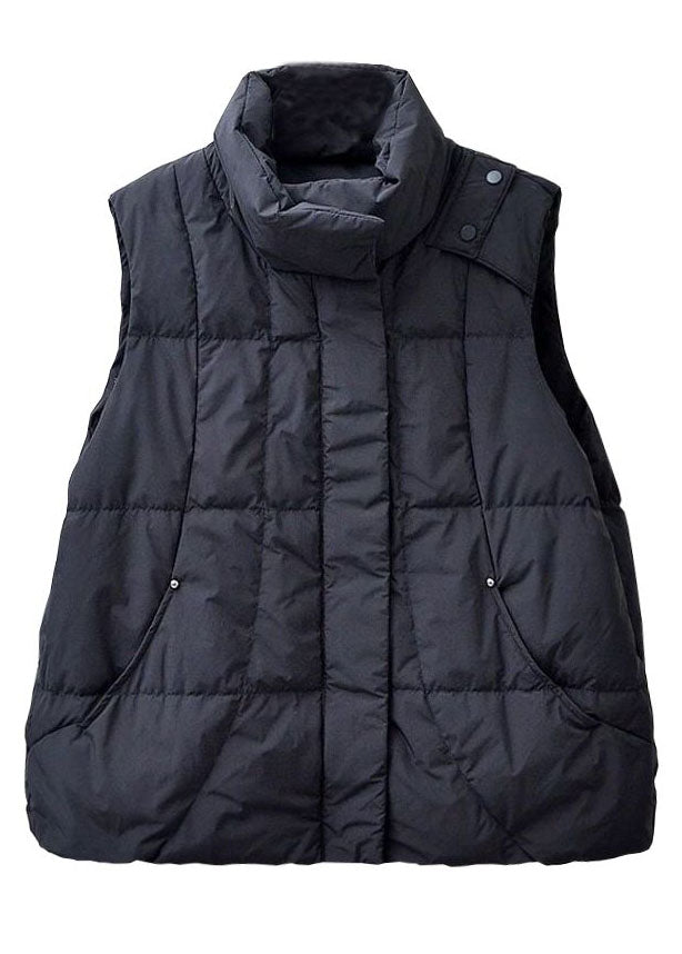 Style Black Stand Collar Zip Up Thick Duck Down Puffer Vests Winter